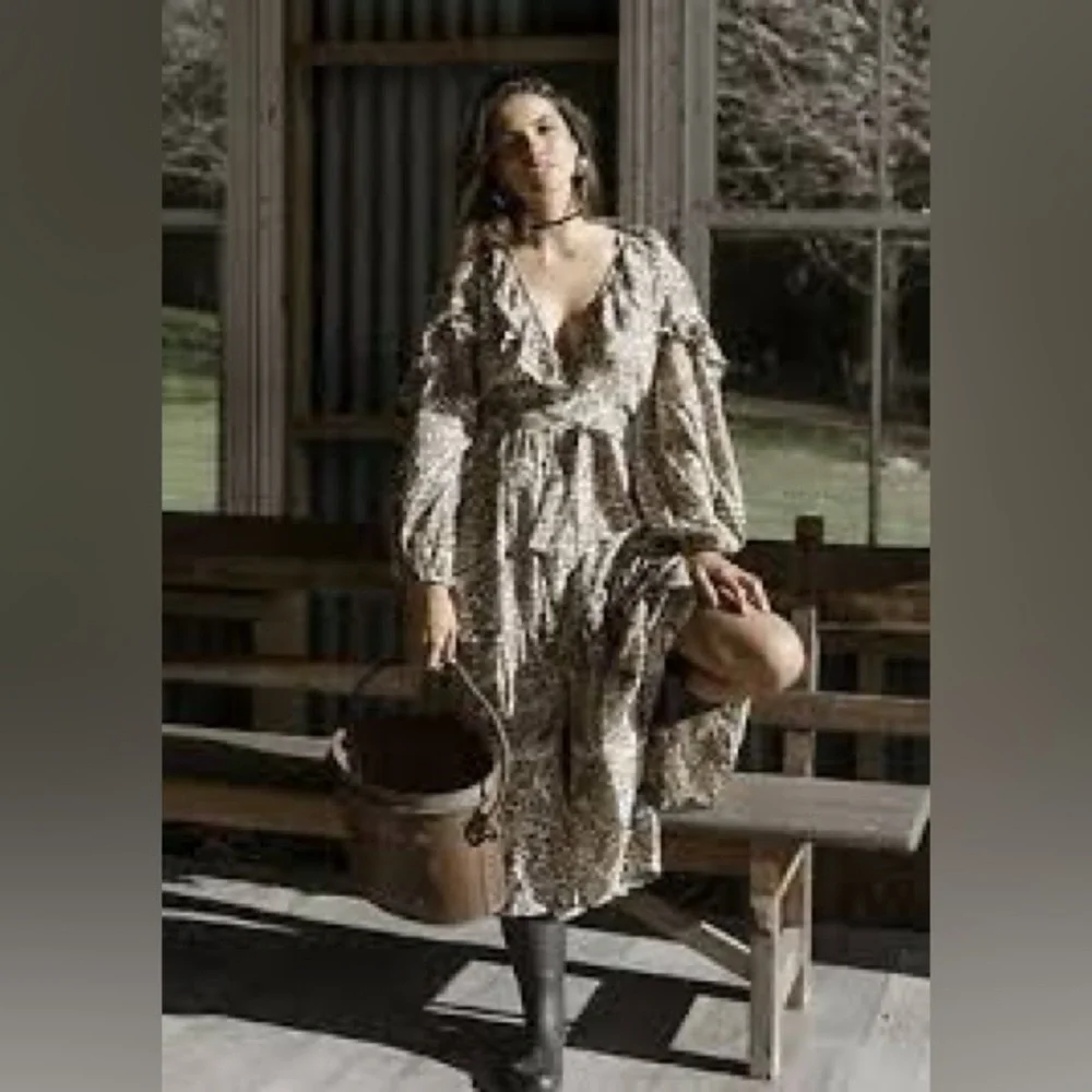 NWT Spell Beige Animal Print Long Sleeve Dress - Picture 5 of 8
